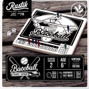 Made in Canada Rustik Classic Travel  Board Game - Baseball Bilingual For Age 6+